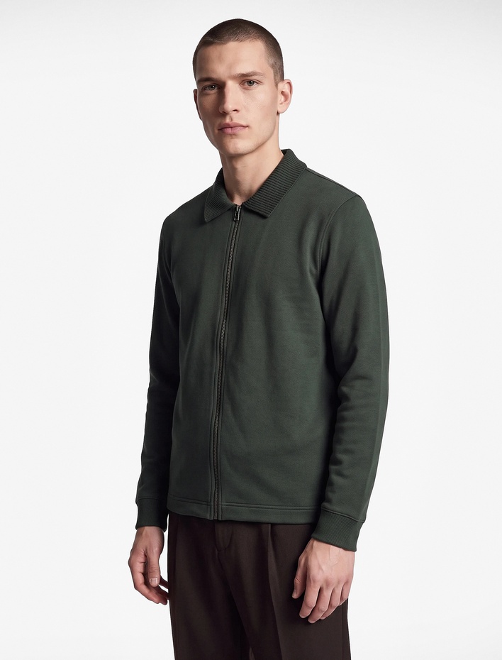  Şardonlu Yaka Uzun Kollu Regular Fit Fermuarlı Sweatshirt
