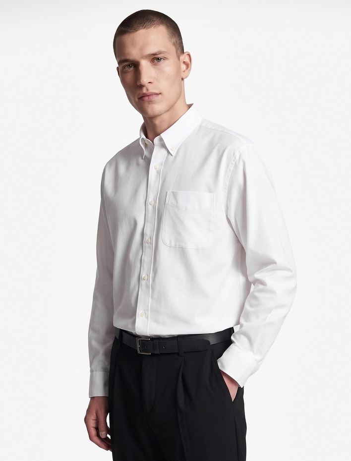  Pamuklu Düğmeli Yaka Oversize Uzun Kollu Oxford Gömlek