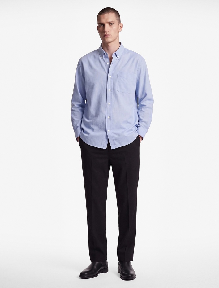  Pamuklu Düğmeli Yaka Oversize Uzun Kollu Oxford Gömlek