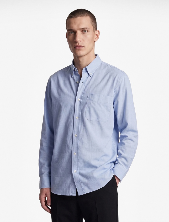  Pamuklu Düğmeli Yaka Oversize Uzun Kollu Oxford Gömlek