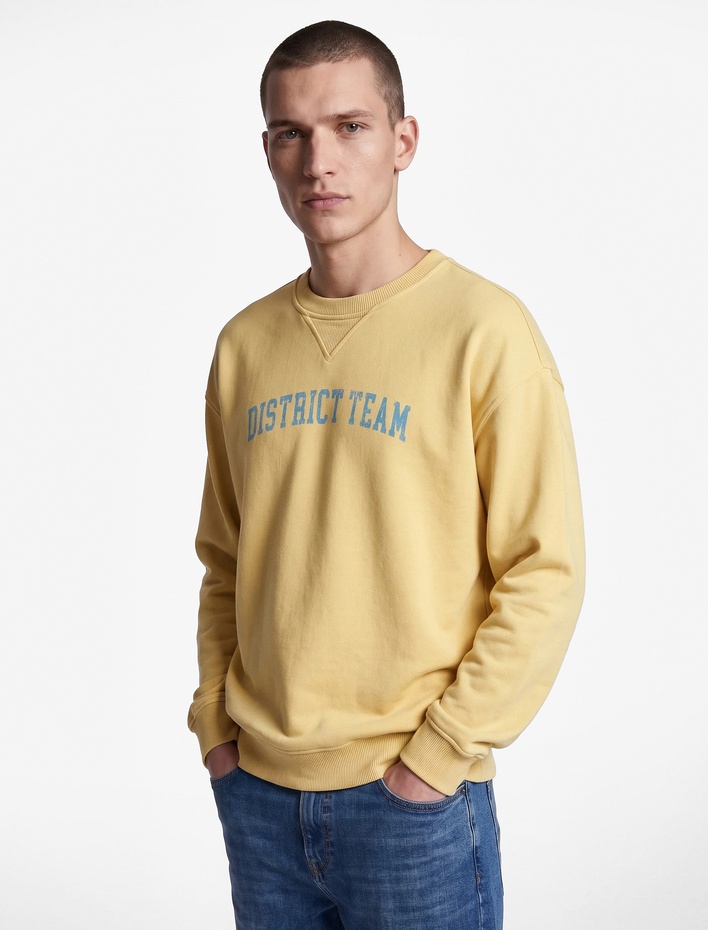 Rahat Kalıp Uzun Kollu Üç İplik Bisiklet Yaka Pamuklu Baskılı Sweatshirt