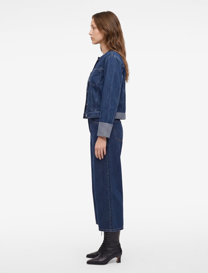  Normal Bel Cepli Rahat Kalıp Pamuklu Krop Geniş Paça Denim Pantolon - Culotte Jeans