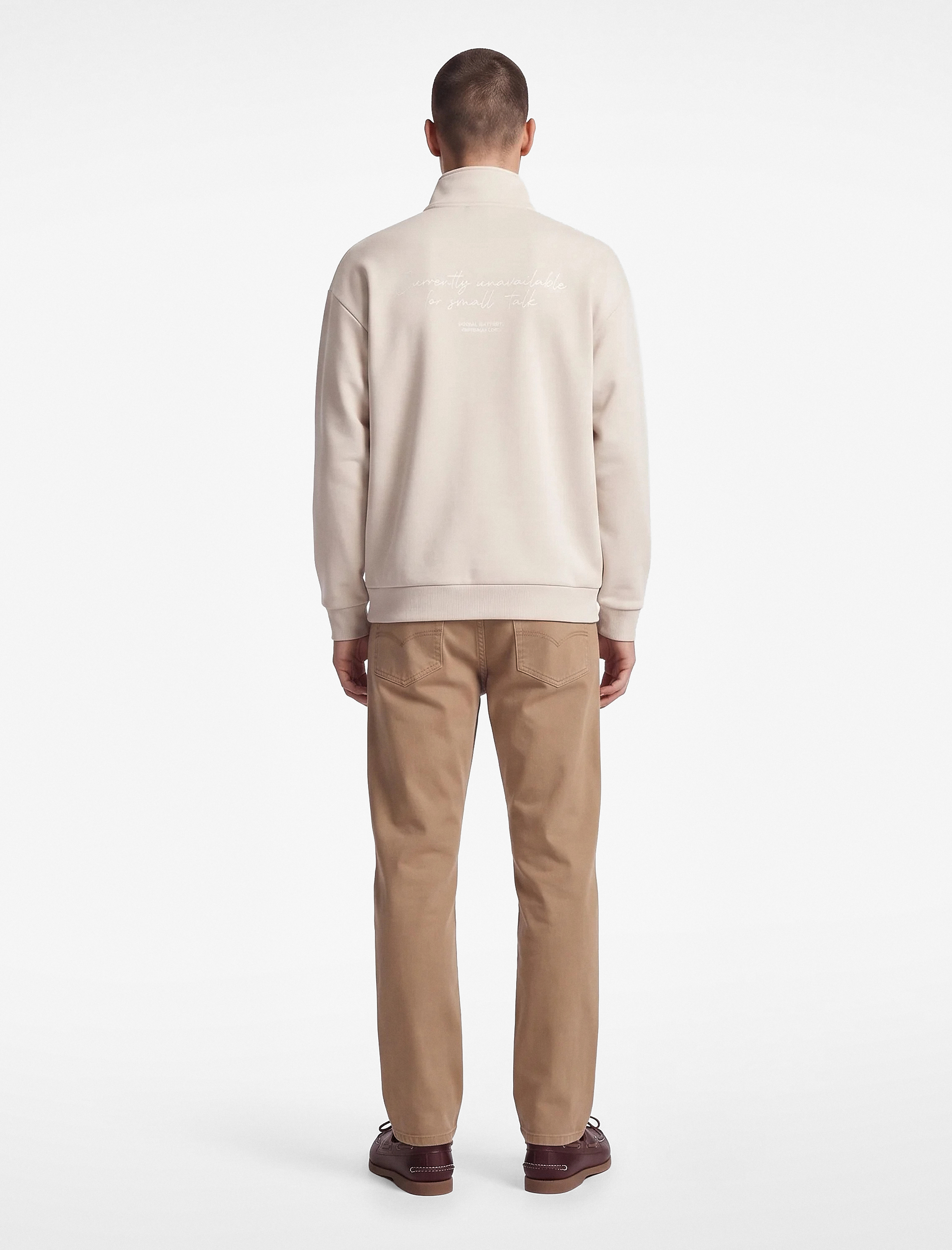   Uzun Kollu Üç İplik Şardonlu Rahat Kalıp Baskılı Yarım Fermuarlı Yaka Sweatshirt