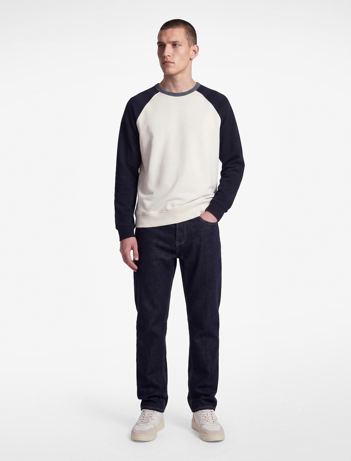  Pamuklu Şardonlu Renk Kontrastlı Bisiklet Yaka Uzun Reglan Kollu Sweatshirt