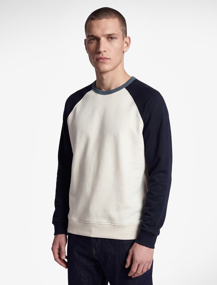  Pamuklu Şardonlu Renk Kontrastlı Bisiklet Yaka Uzun Reglan Kollu Sweatshirt