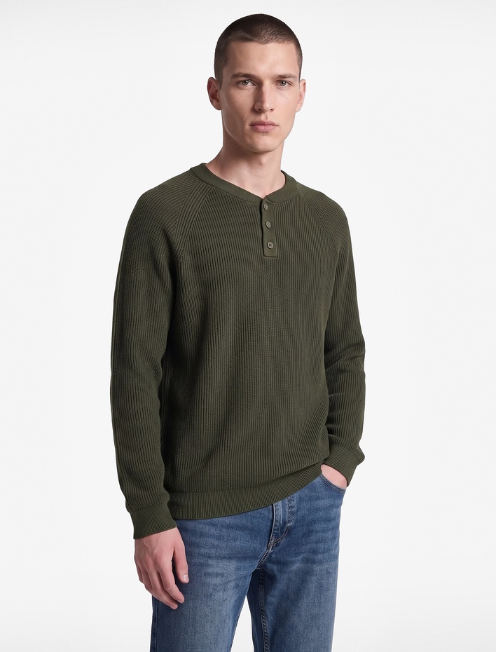  Regular Fit Düğmeli Uzun Kollu Henley Yaka Triko Kazak