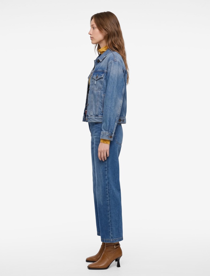  Kemerli Cepli Normal Bel Pamuklu Kısa Geniş Paça Denim Pantolon - Crop Wide Leg Jeans