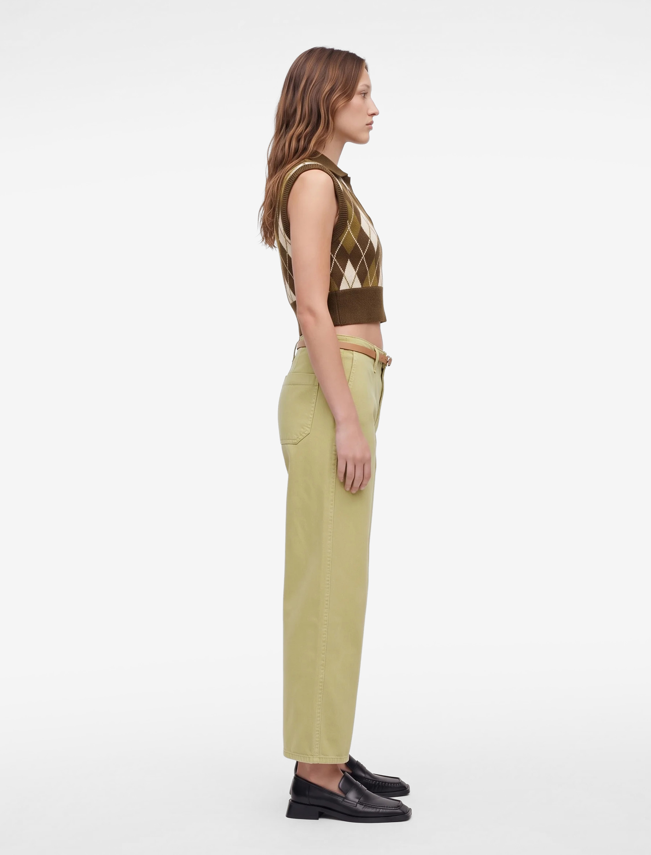   Pamuklu Geniş Paça Kemerli Crop Pantolon - Wide Leg Jeans