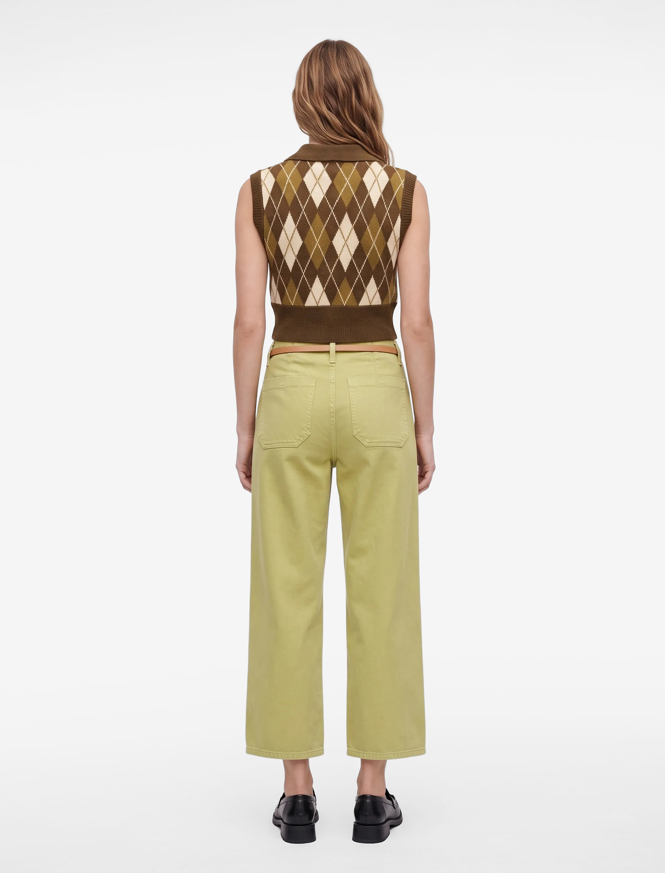   Pamuklu Geniş Paça Kemerli Crop Pantolon - Wide Leg Jeans