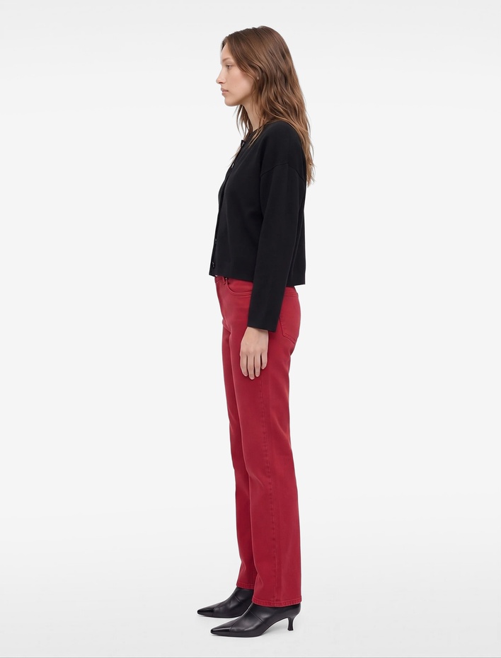  Pamuklu Normal Bel Düğmeli Cepli Uzun Kesim Düz Paça Pantolon - Straight Jeans