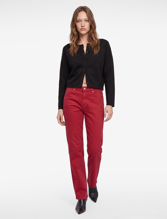 Pamuklu Normal Bel Düğmeli Cepli Uzun Kesim Düz Paça Pantolon - Straight Jeans