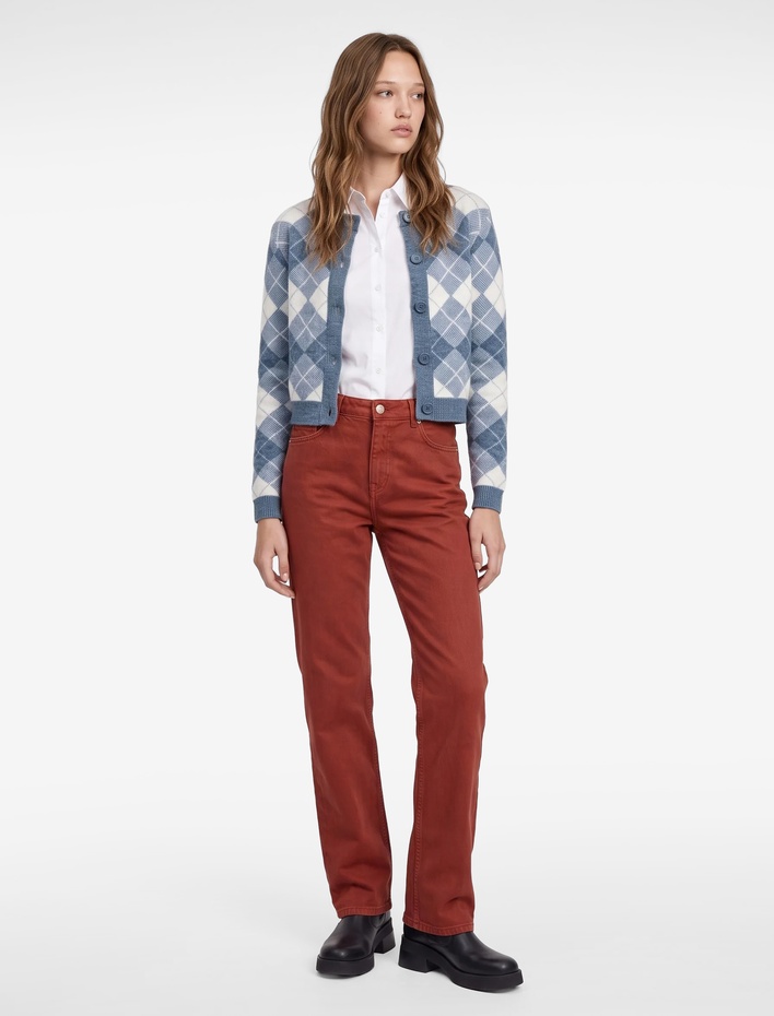  Pamuklu Normal Bel Düğmeli Cepli Uzun Kesim Düz Paça Pantolon - Straight Jeans