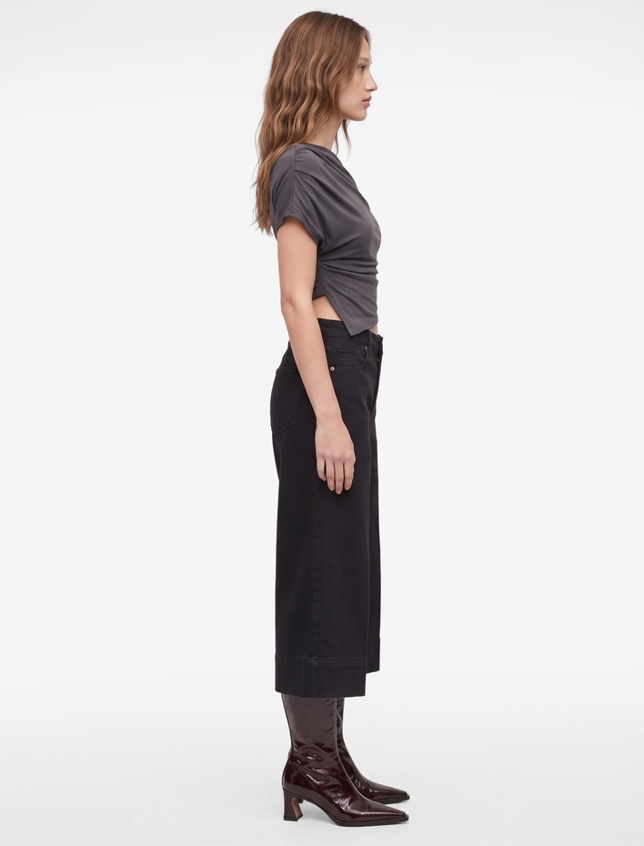 Normal Bel Rahat Kalıp Cepli Kısa Geniş Paça Denim Pantolon - Culotte Jeans