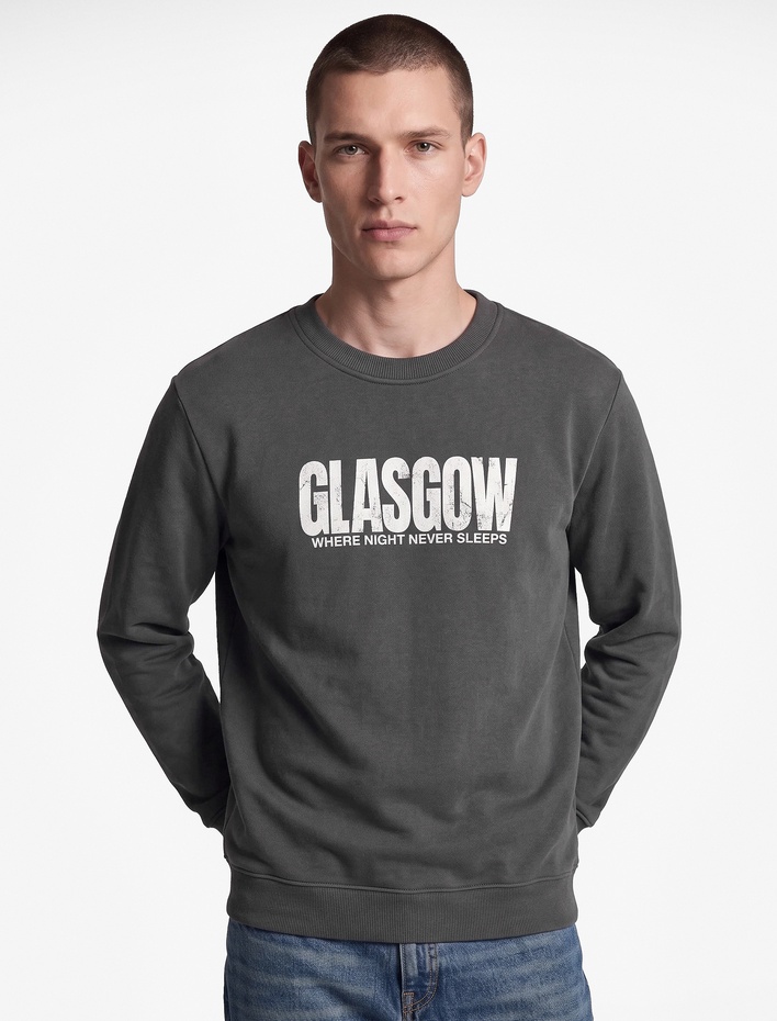  Üç İplik Şardonlu Rahat Kalıp Bisiklet Yaka Yıkamalı Baskılı Sweatshirt