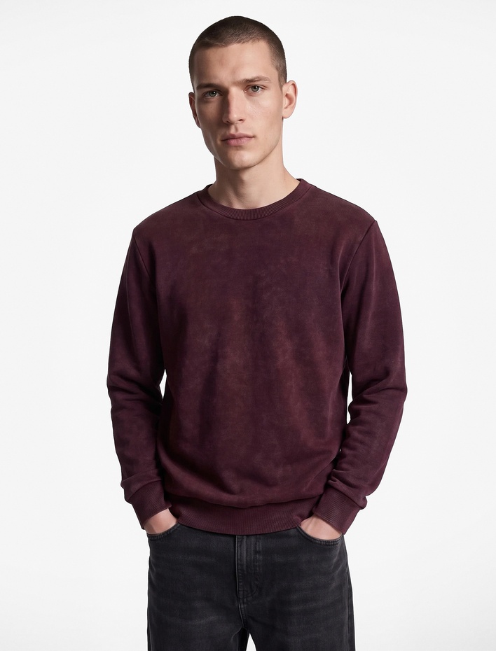  Uzun Kollu Üç İplik Şardonlu Yıkamalı Bisiklet Yaka Sweatshirt
