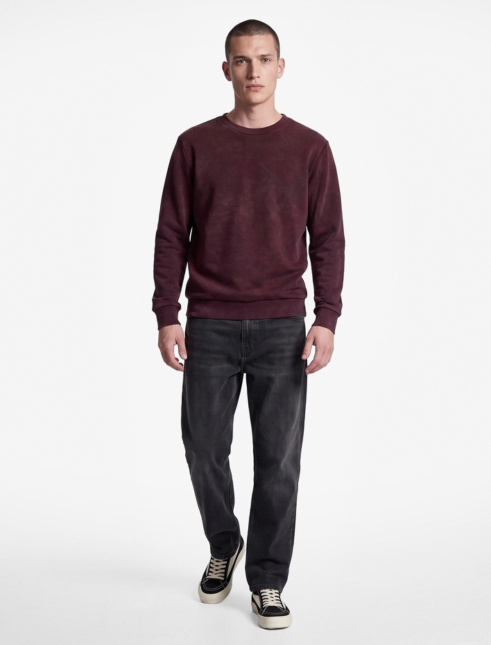  Uzun Kollu Üç İplik Şardonlu Yıkamalı Bisiklet Yaka Sweatshirt