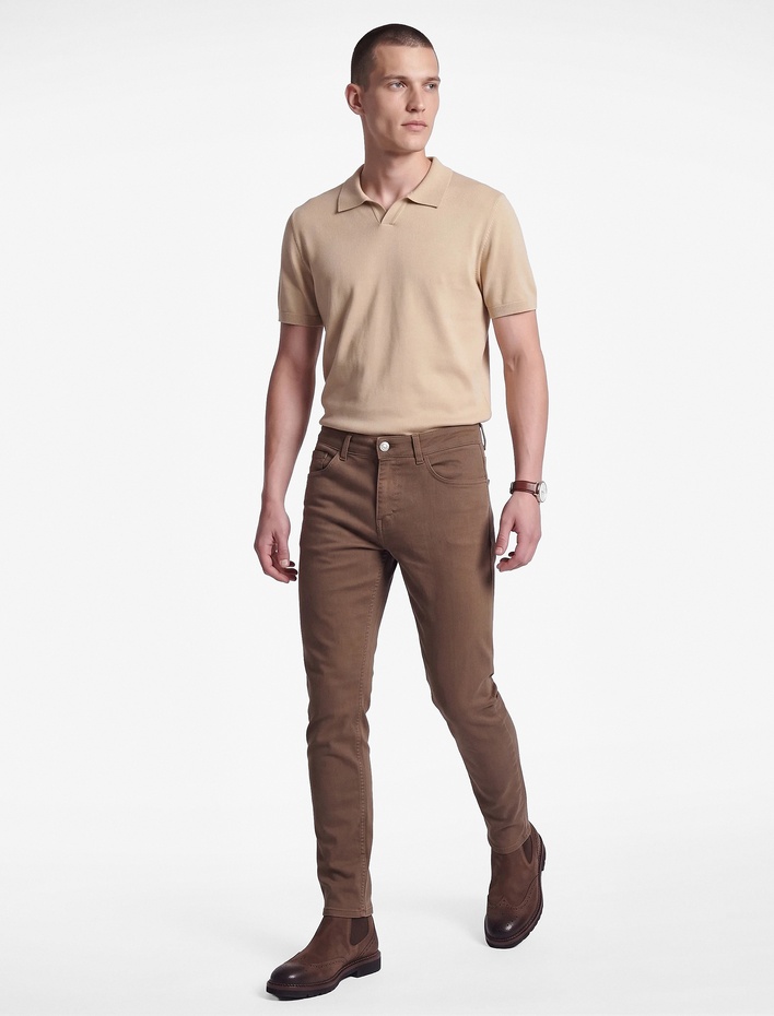  Pamuklu Cepli Düğmeli Slim Fit Pantolon