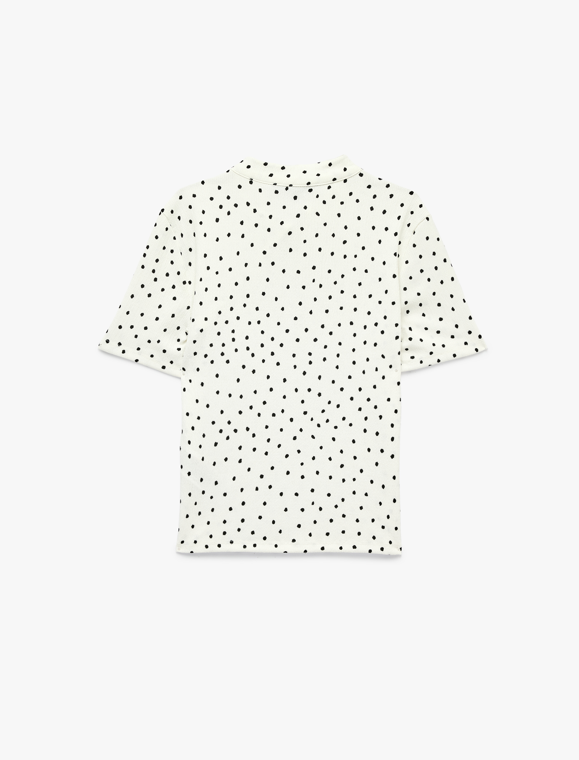   Mandarin Qipao Yaka Düğmeli Kısa Kollu Bürümcük Puantiyeli Bluz