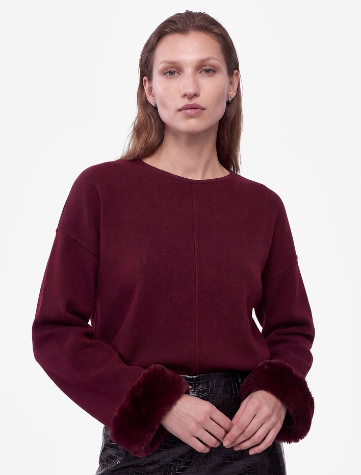  Bisiklet Yaka Uzun Kollu Suni Kürklü Oversize Sweatshirt