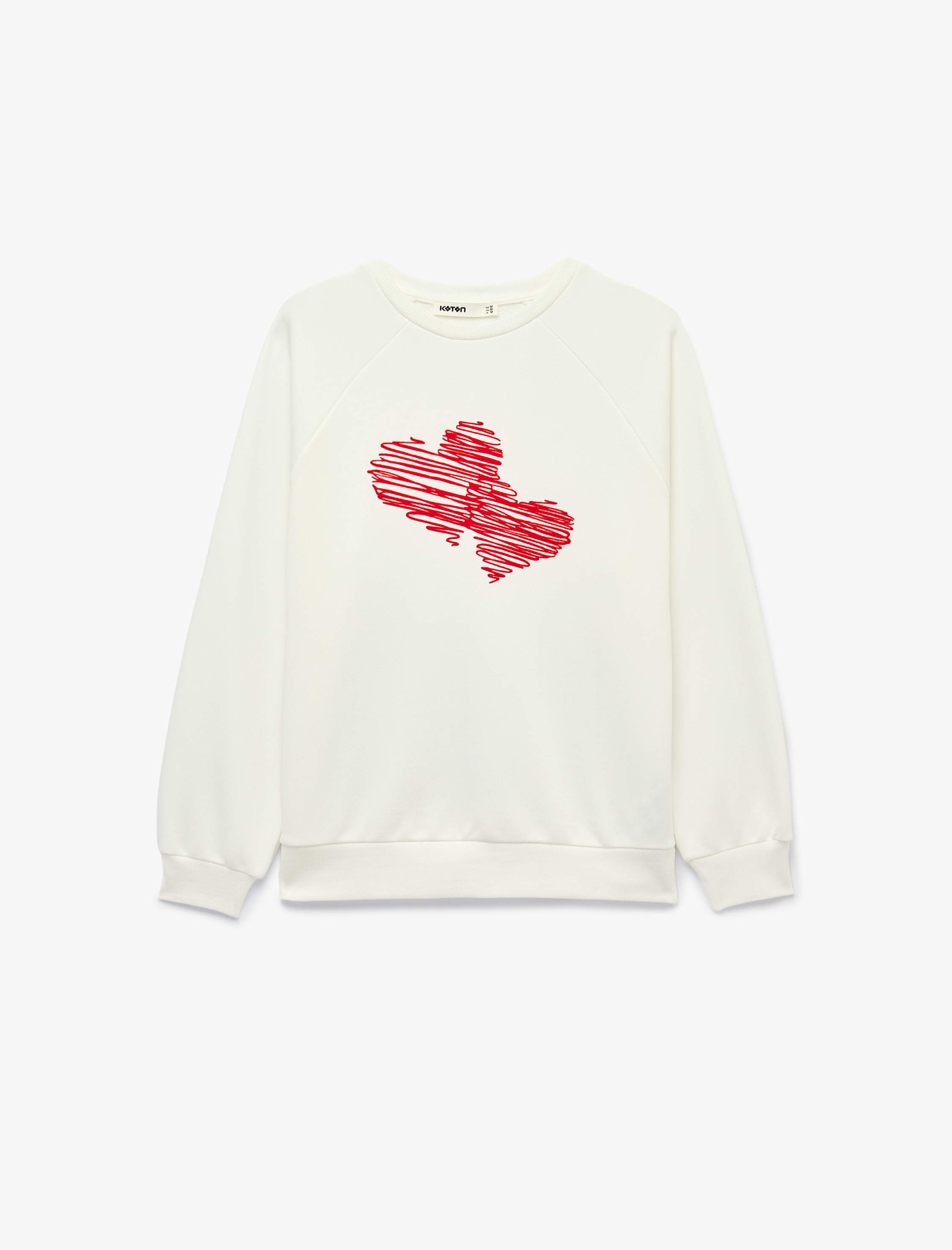   Pamuklu Bisiklet Yaka Uzun Kollu Kalp Baskılı Sweatshirt