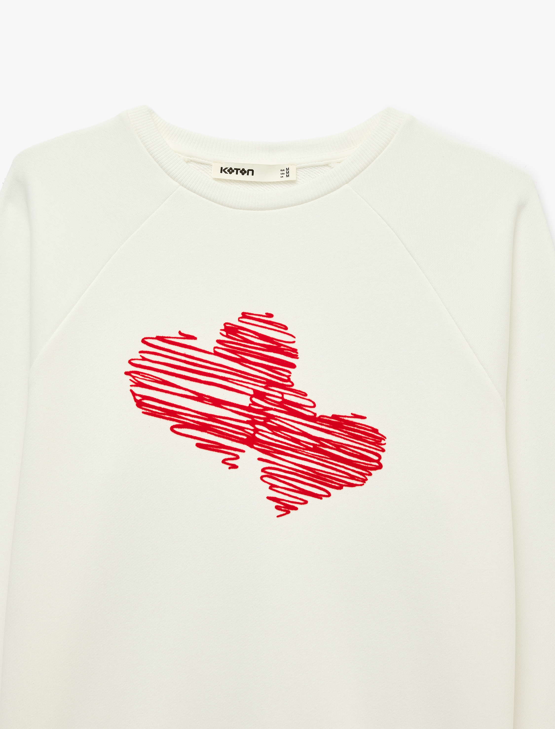   Pamuklu Bisiklet Yaka Uzun Kollu Kalp Baskılı Sweatshirt