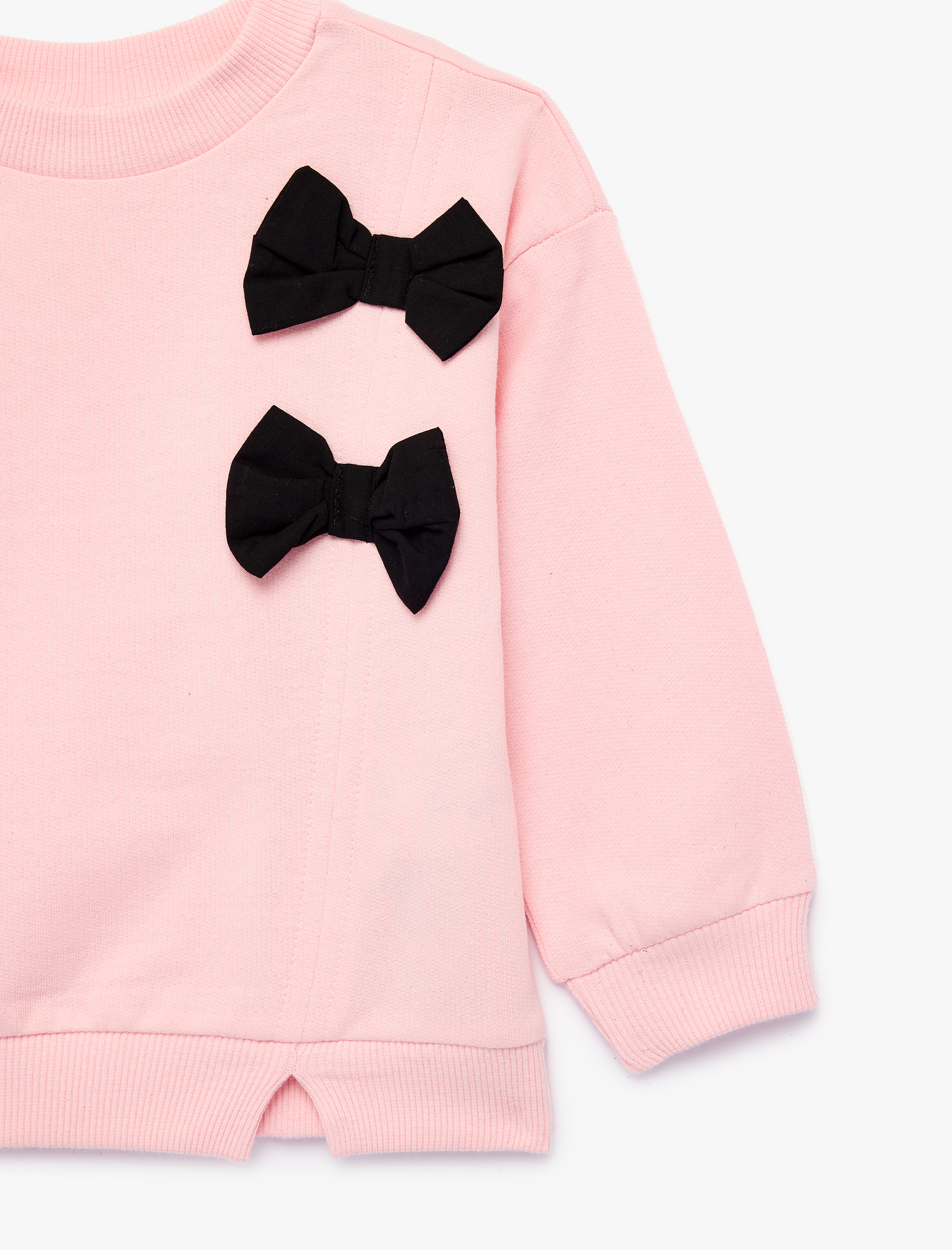  Kız Bebek Pamuklu Bisiklet Yaka Uzun Kollu Şardonlu Fiyonklu Sweatshirt