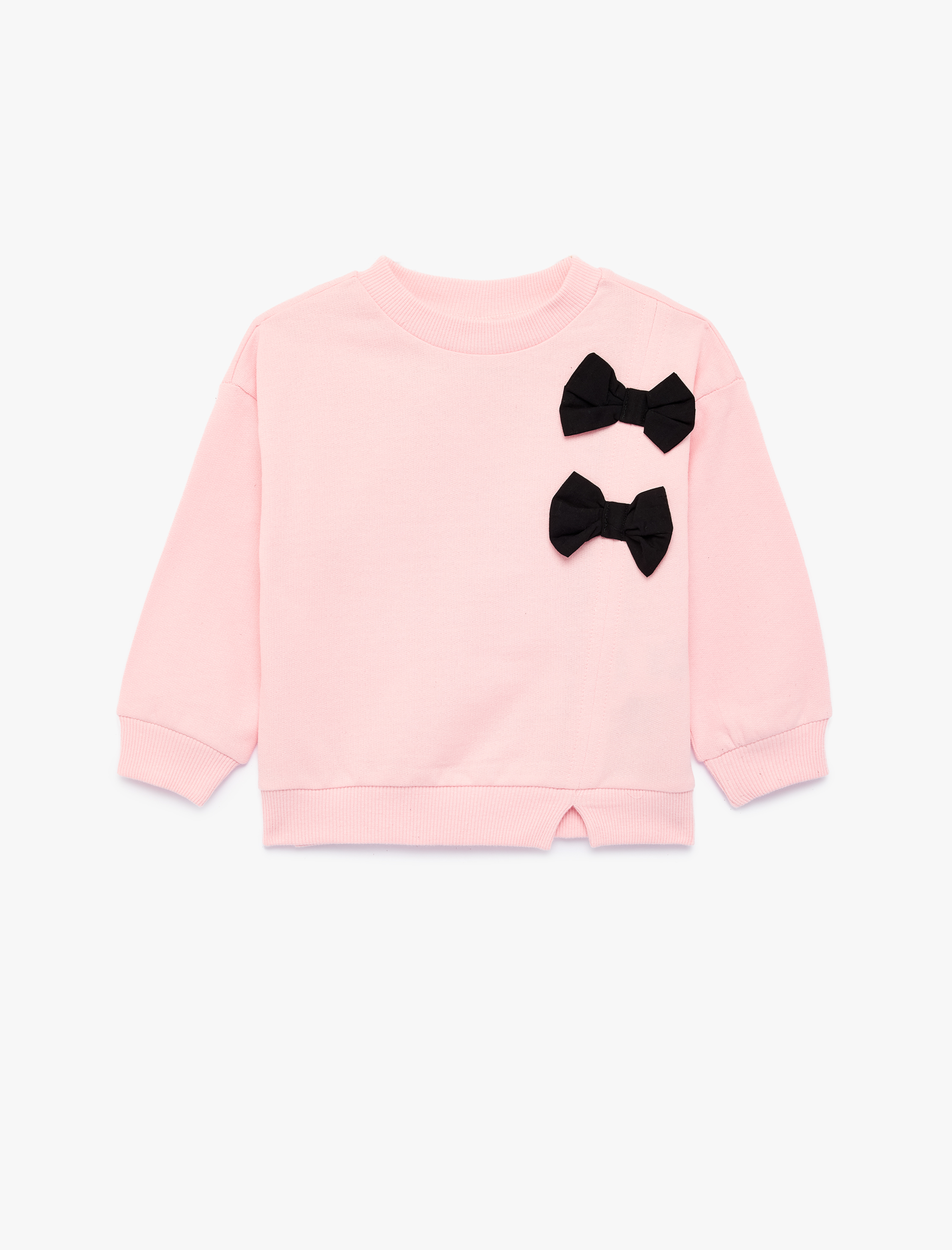  Kız Bebek Pamuklu Bisiklet Yaka Uzun Kollu Şardonlu Fiyonklu Sweatshirt