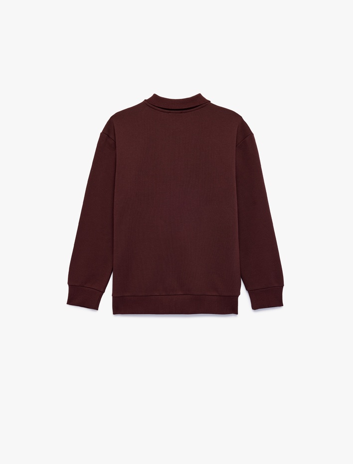 Erkek Çocuk Baskılı Şardonlu Uzun Kollu Regular Fit Polo Yaka Sweatshirt