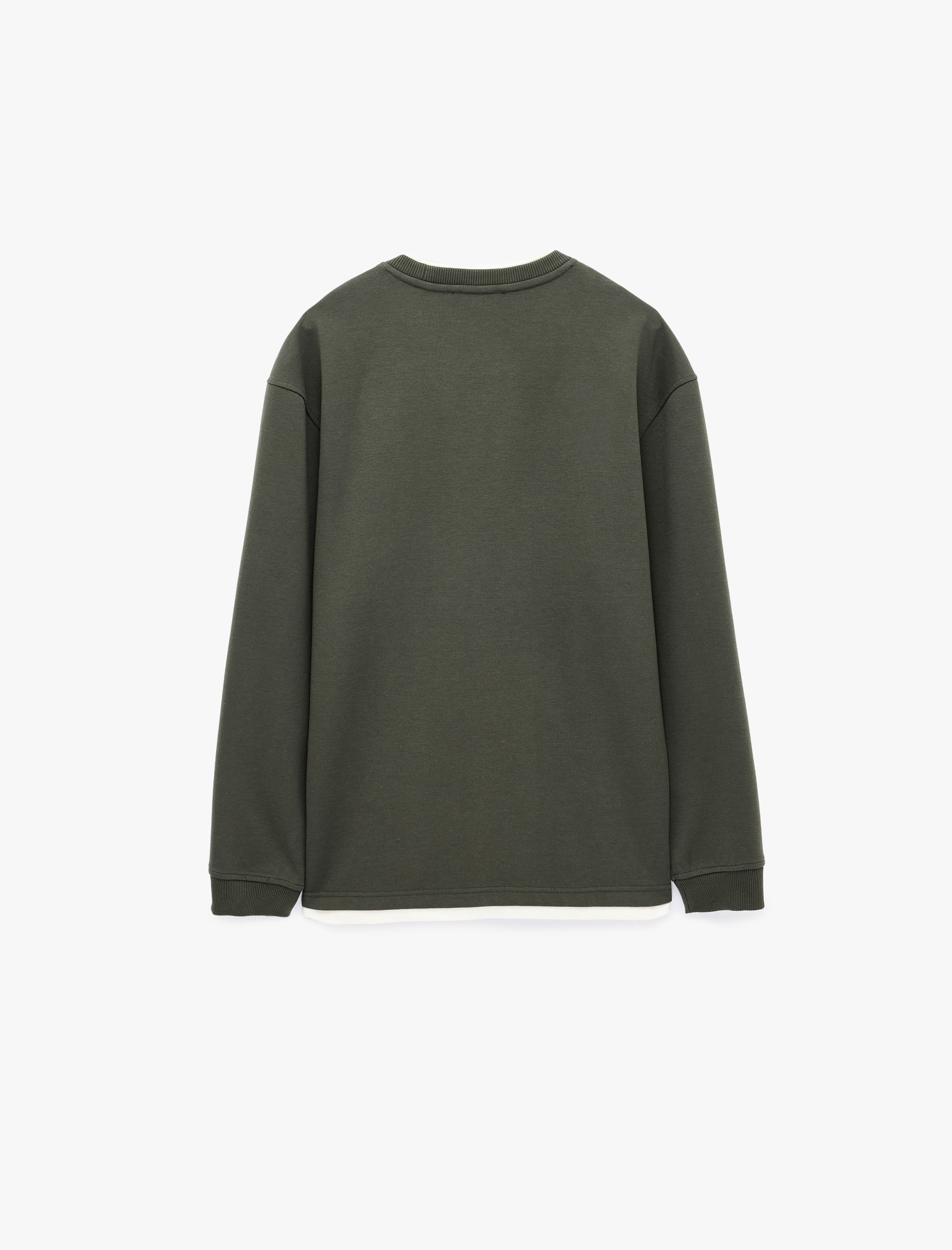   Renk Kontrastlı Uzun Kollu Nakışlı Bisiklet Yaka Sweatshirt
