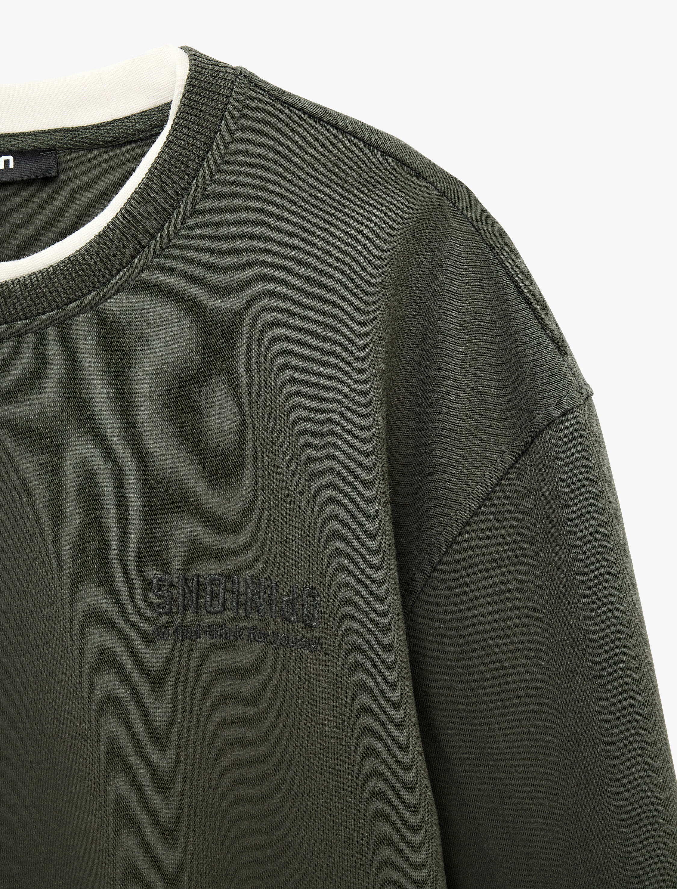   Renk Kontrastlı Uzun Kollu Nakışlı Bisiklet Yaka Sweatshirt