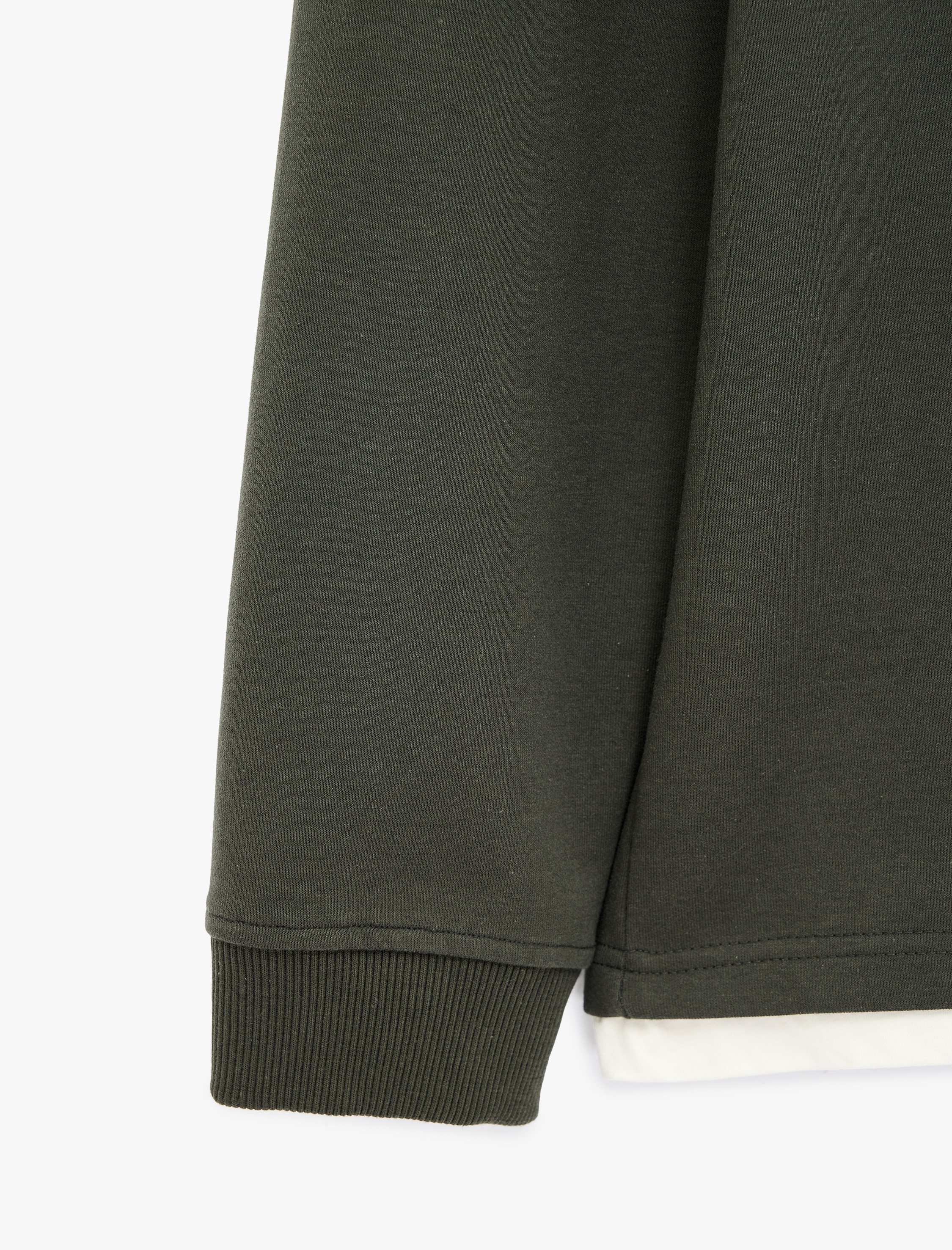   Renk Kontrastlı Uzun Kollu Nakışlı Bisiklet Yaka Sweatshirt