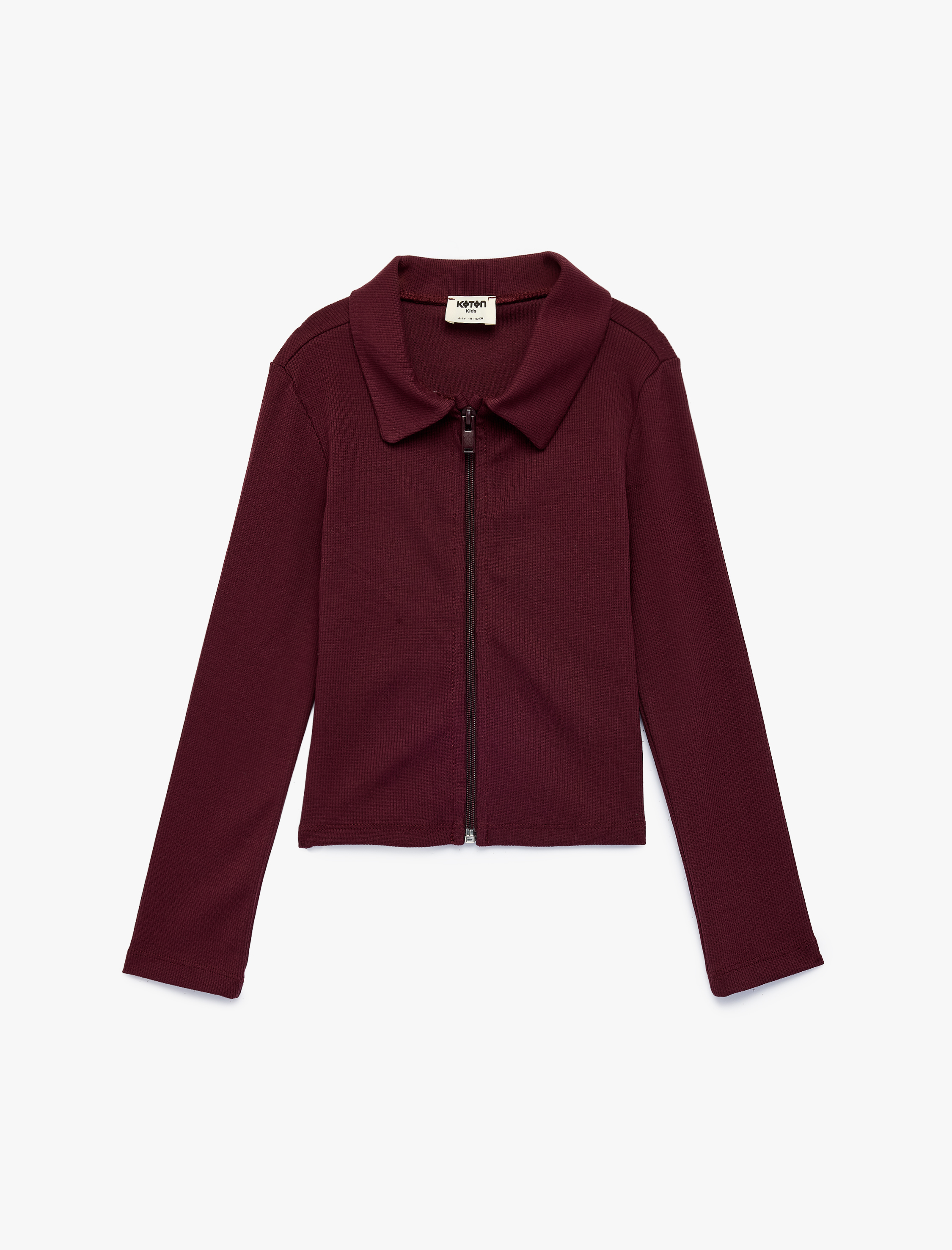  Kız Çocuk Slim Fit Pamuklu Kaşkorse Yakalı Uzun Kollu Fermuarlı Tişört