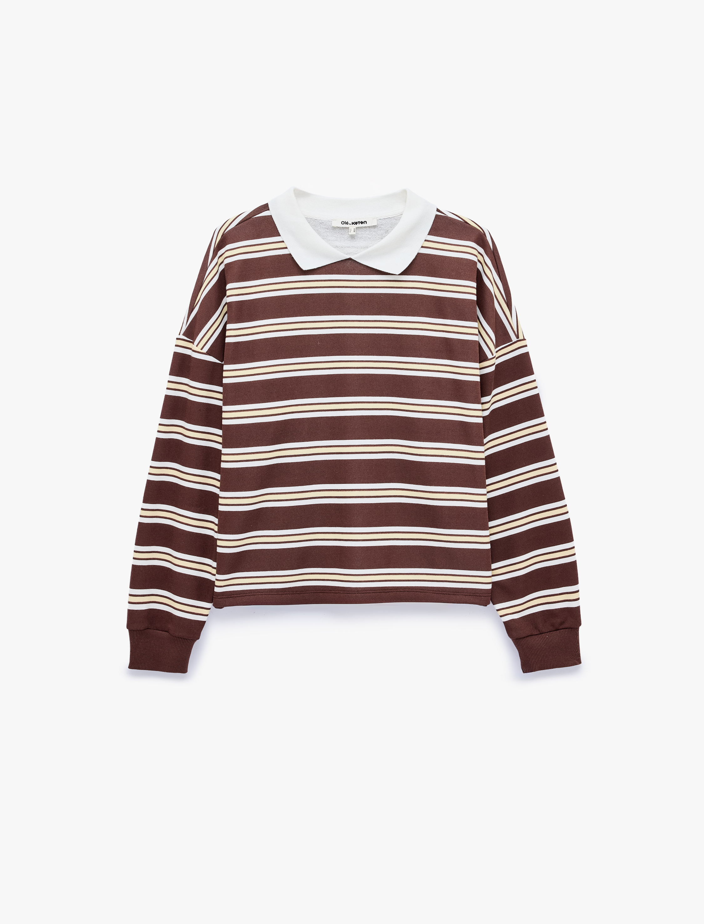   Rahat Kalıp Uzun Kollu Çizgili Polo Yaka Sweatshirt