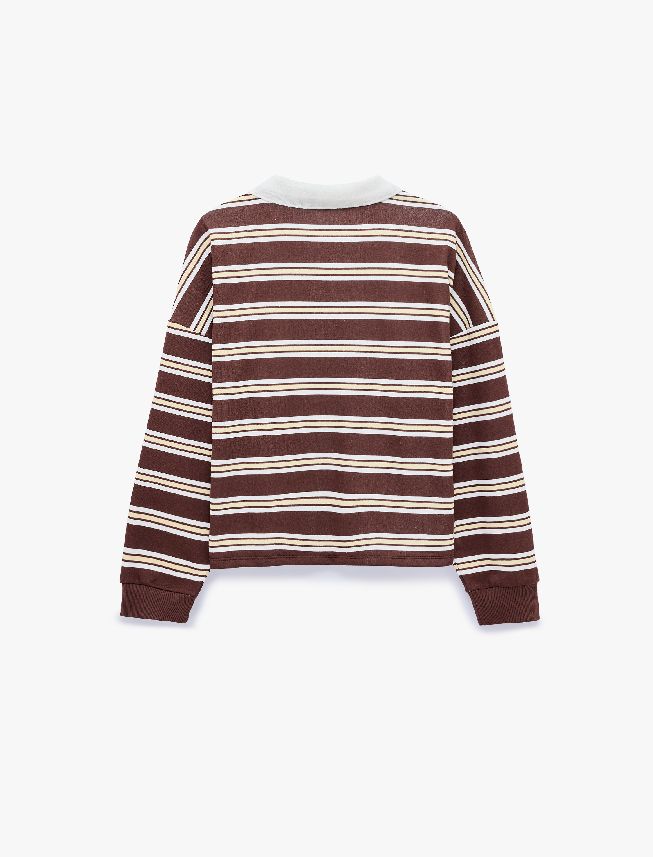   Rahat Kalıp Uzun Kollu Çizgili Polo Yaka Sweatshirt