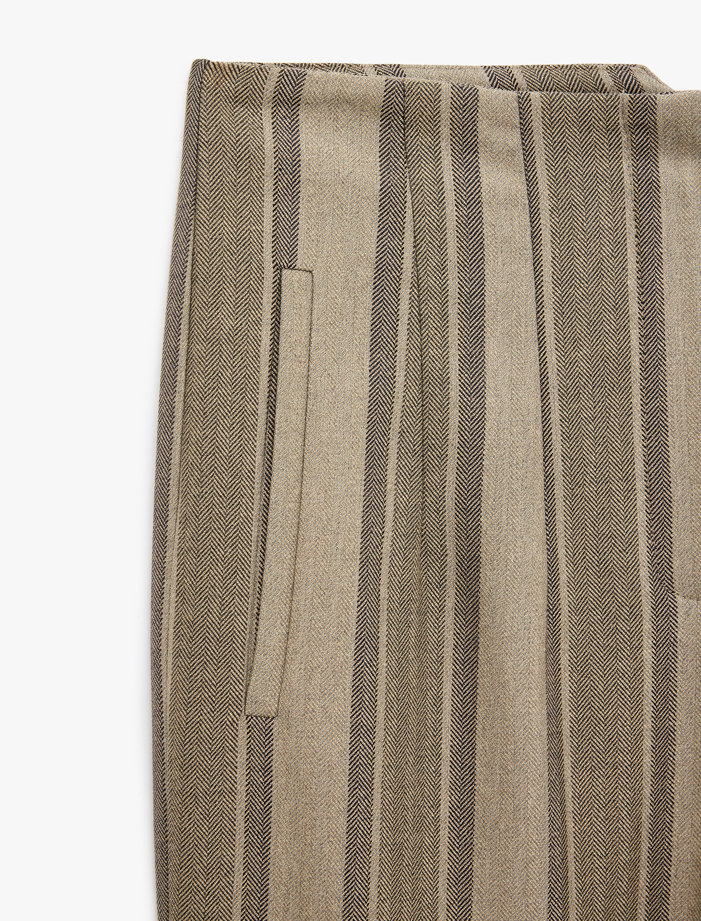   Ekstra Yüksek Bel Slim Fit Cepli Çizgili Pantolon