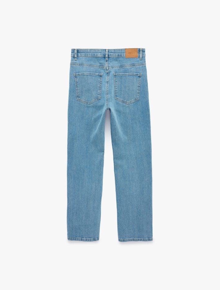  Pamuklu Dar Kesim Cepli İspanyol Paça Denim Pantolon - Flare Jeans