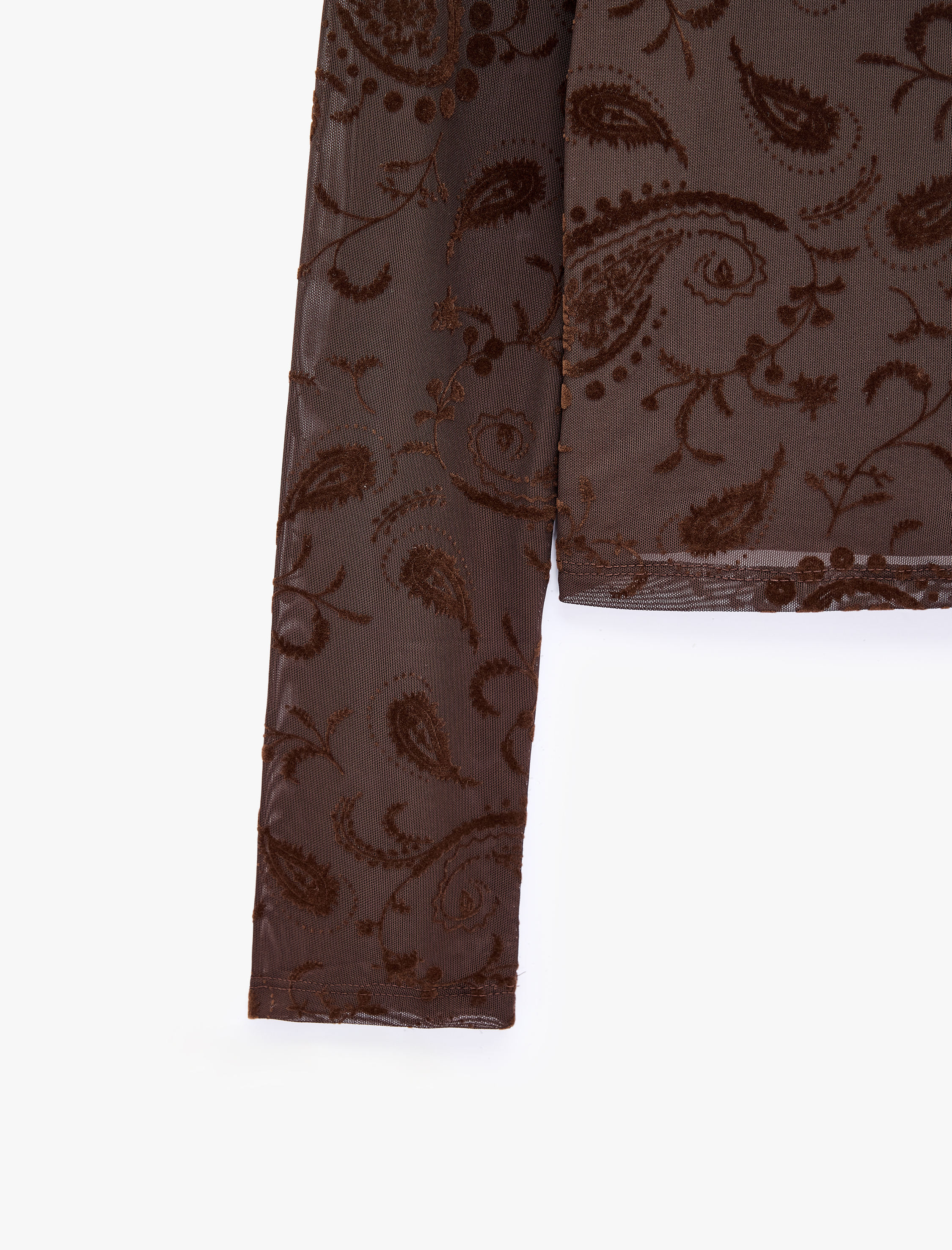   Slim Fit Mandarin Qipao Yaka Düğmeli Uzun Kollu Tül Tişört