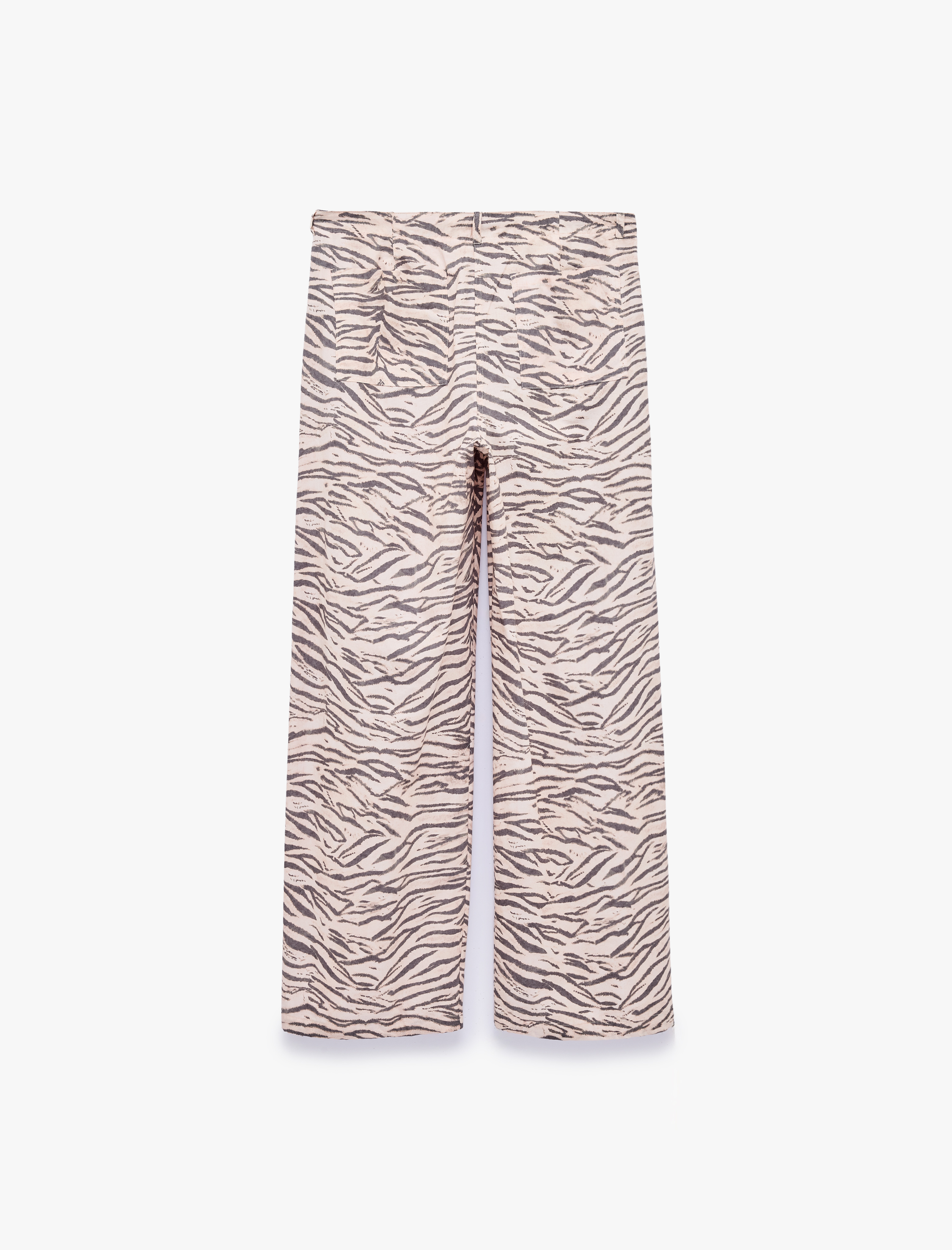   Rahat Kalıp Beli Bağlamalı Cepli Geniş Paça Zebra Desenli Pantolon