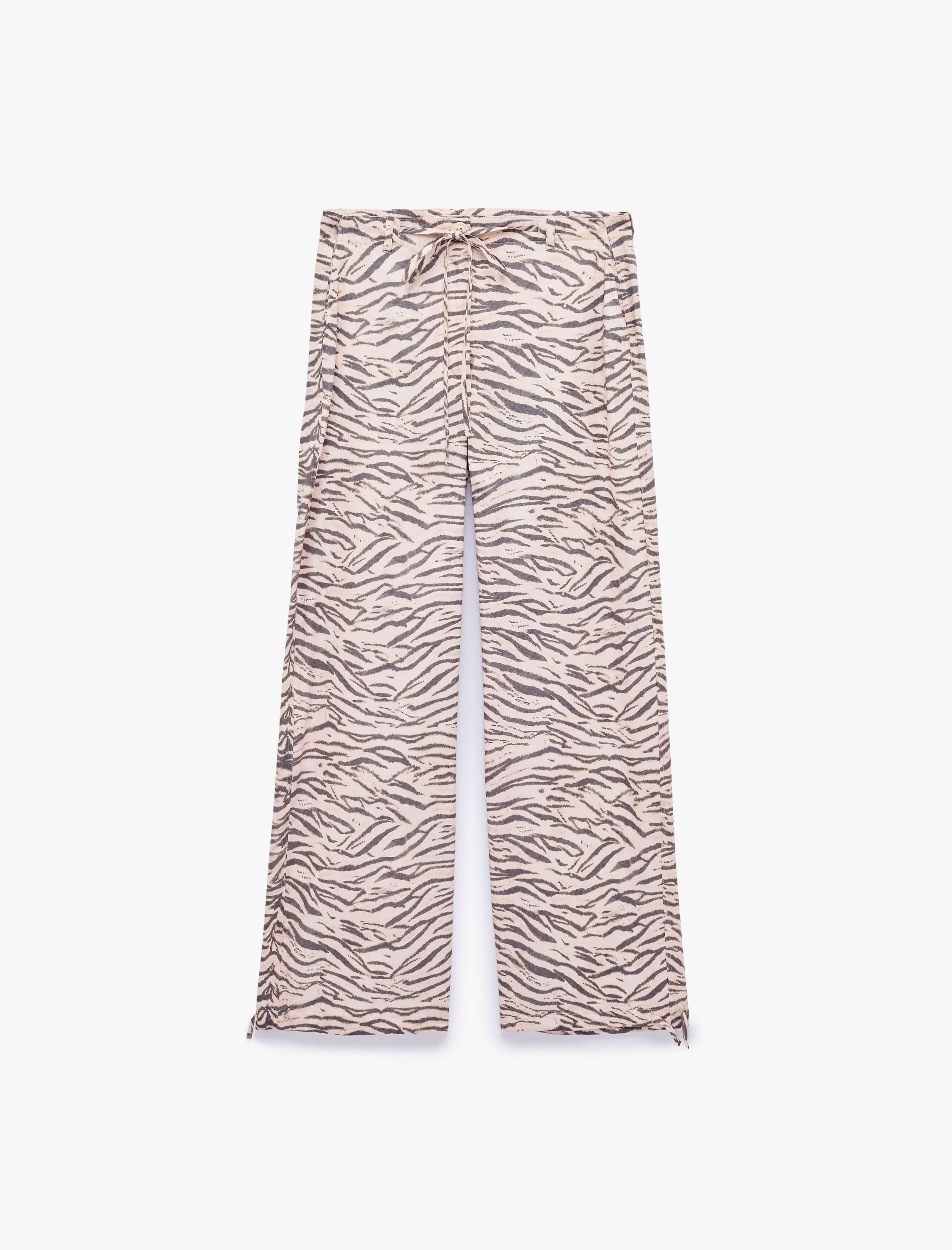   Rahat Kalıp Beli Bağlamalı Cepli Geniş Paça Zebra Desenli Pantolon