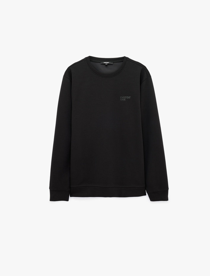  Üç İplik Şardonlu Uzun Kollu Bisiklet Yaka Baskılı Sweatshirt
