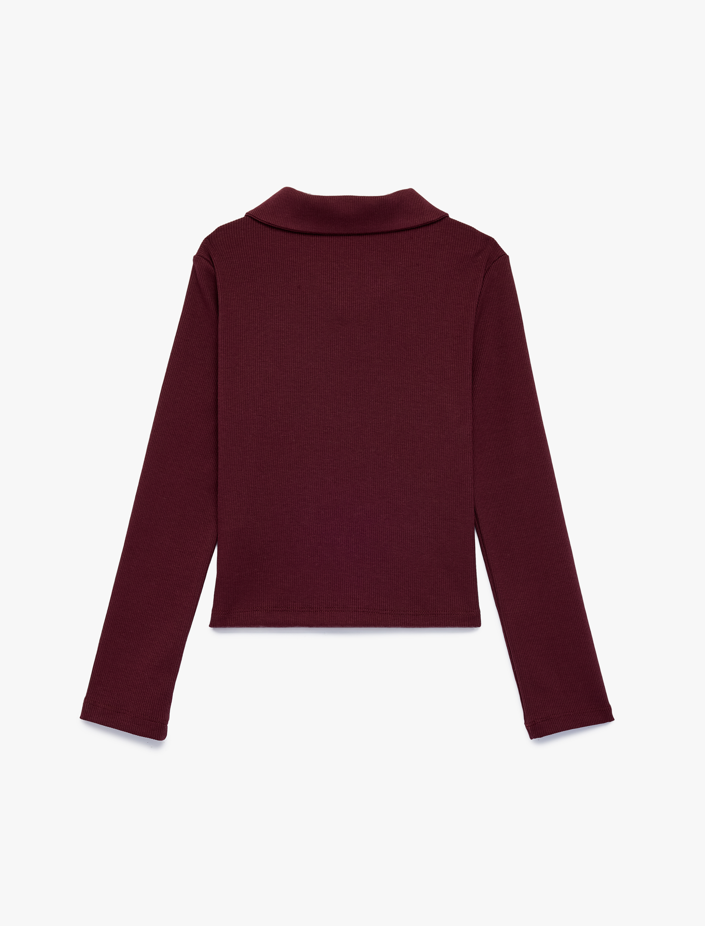  Kız Çocuk Slim Fit Pamuklu Kaşkorse Yakalı Uzun Kollu Fermuarlı Tişört