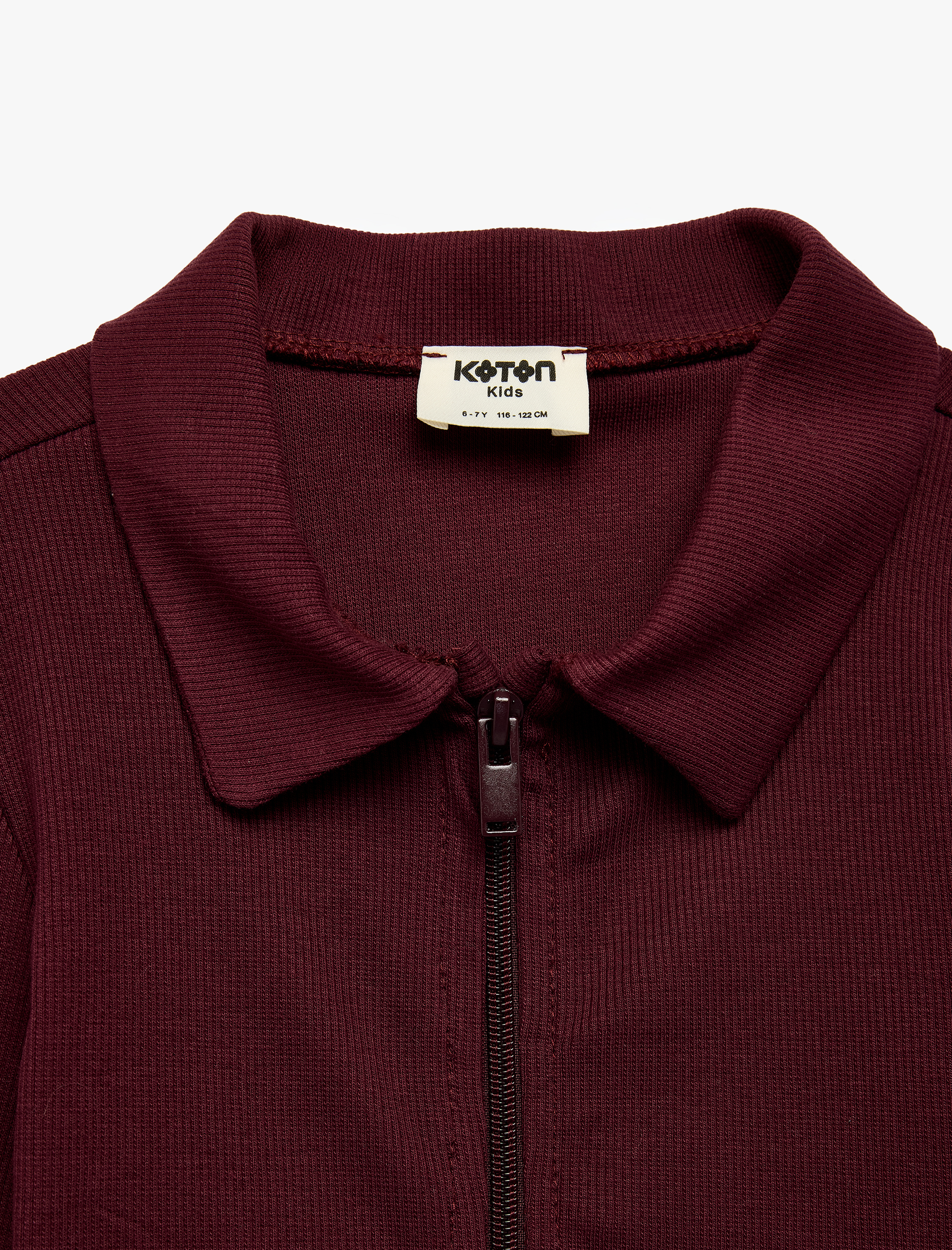  Kız Çocuk Slim Fit Pamuklu Kaşkorse Yakalı Uzun Kollu Fermuarlı Tişört