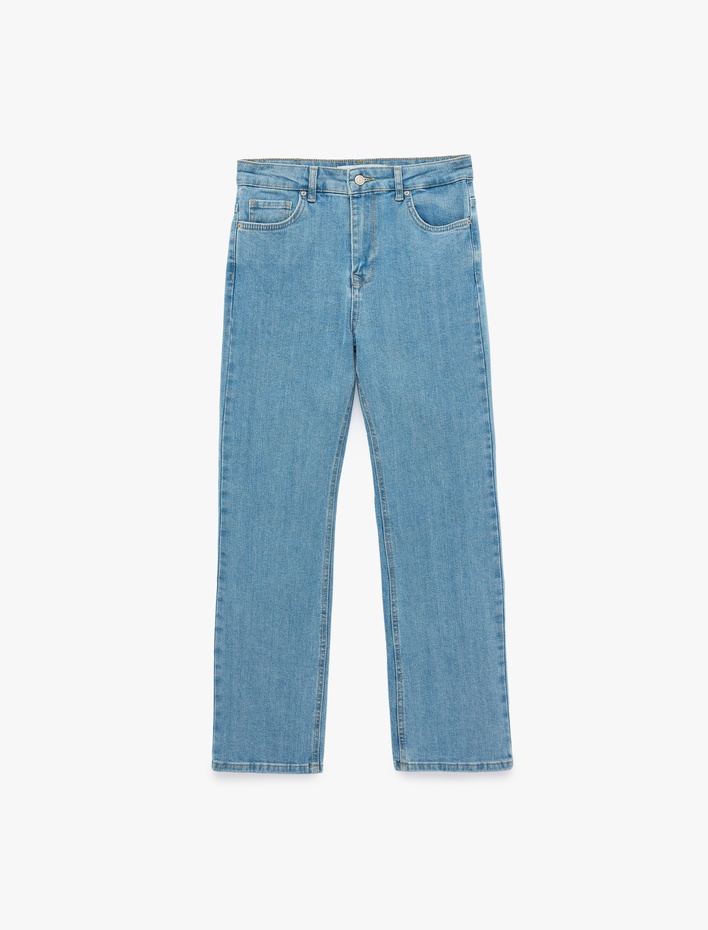  Pamuklu Dar Kesim Cepli İspanyol Paça Denim Pantolon - Flare Jeans