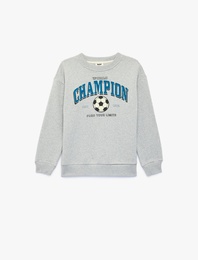Uzun Kollu Bisiklet Yaka Şardonlu Baskılı Sweatshirt