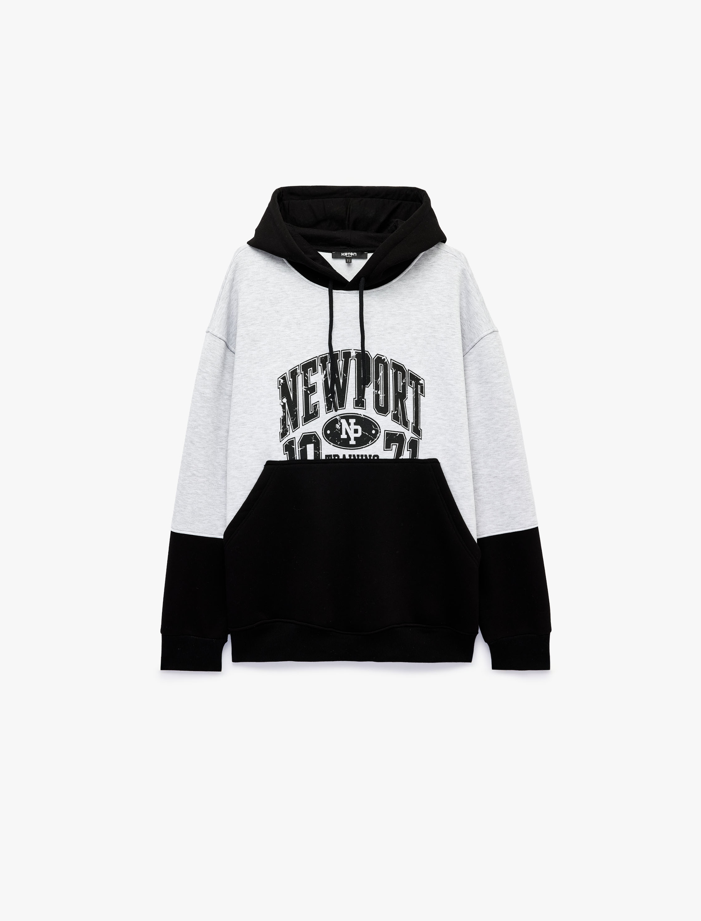  Şardonlu Rahat Kalıp Baskılı Kanguru Cepli Renk Bloklu Kapşonlu Sweatshirt