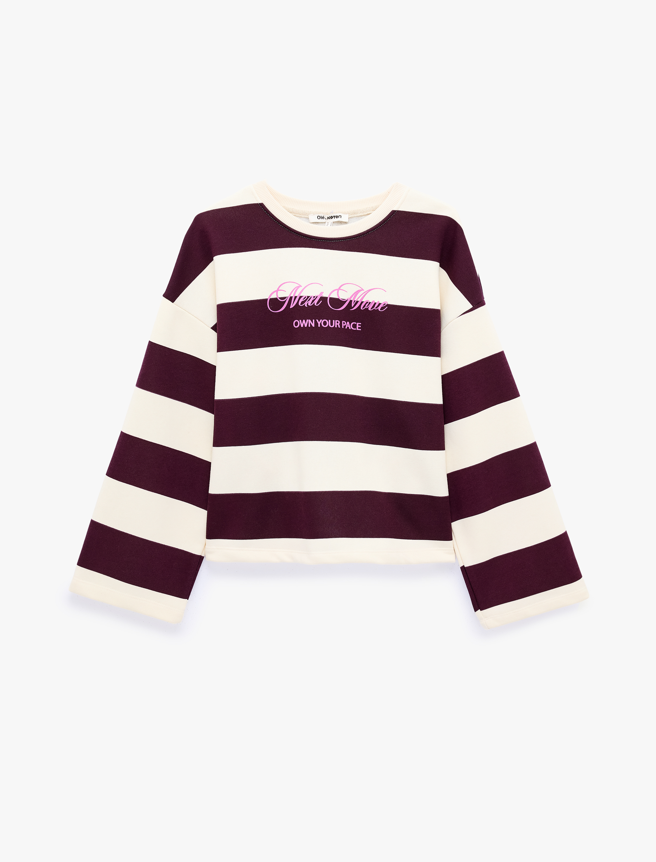   Rahat Kalıp Uzun Kollu Bisiklet Yaka Arkası Baskılı Çizgili Sweatshirt