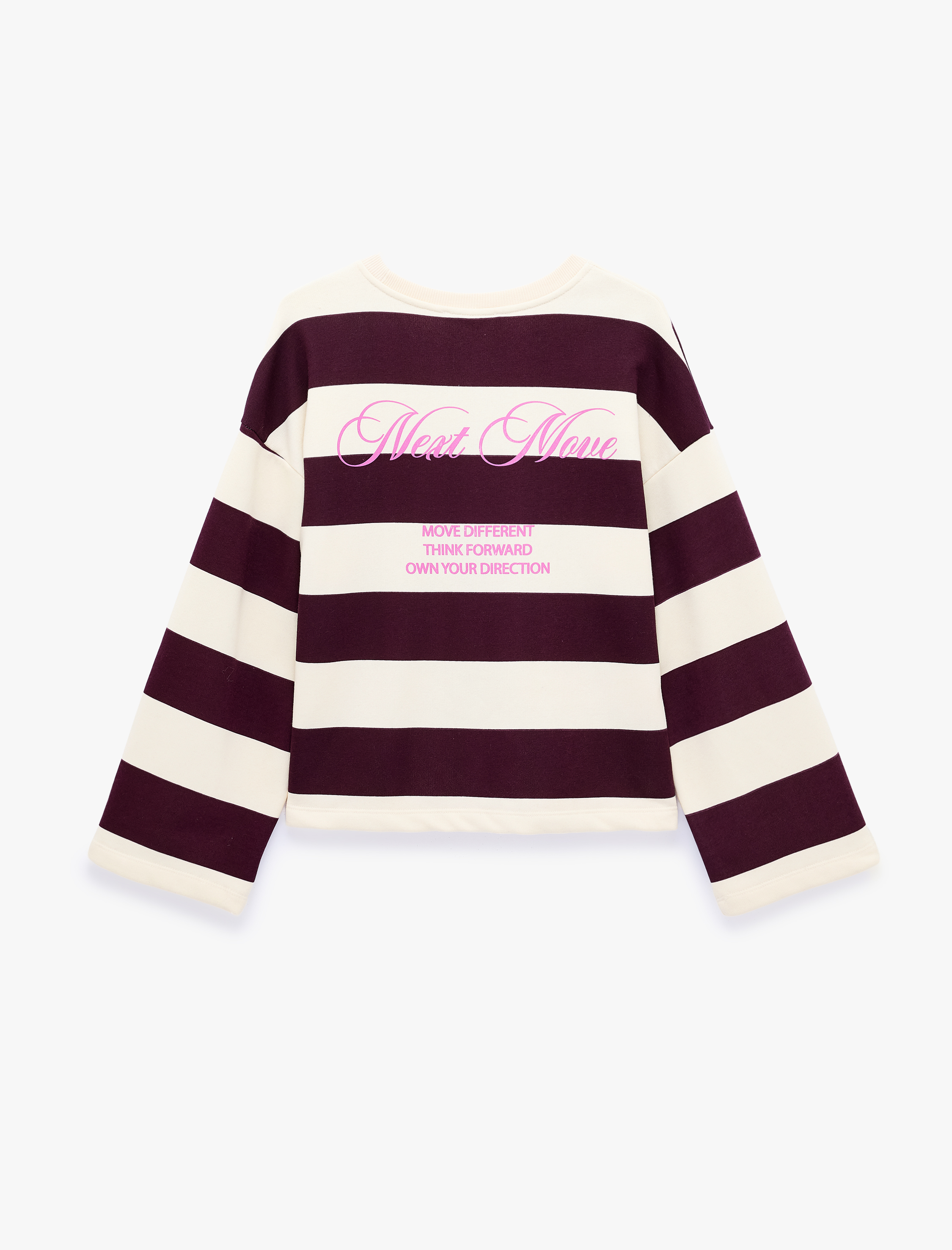   Rahat Kalıp Uzun Kollu Bisiklet Yaka Arkası Baskılı Çizgili Sweatshirt