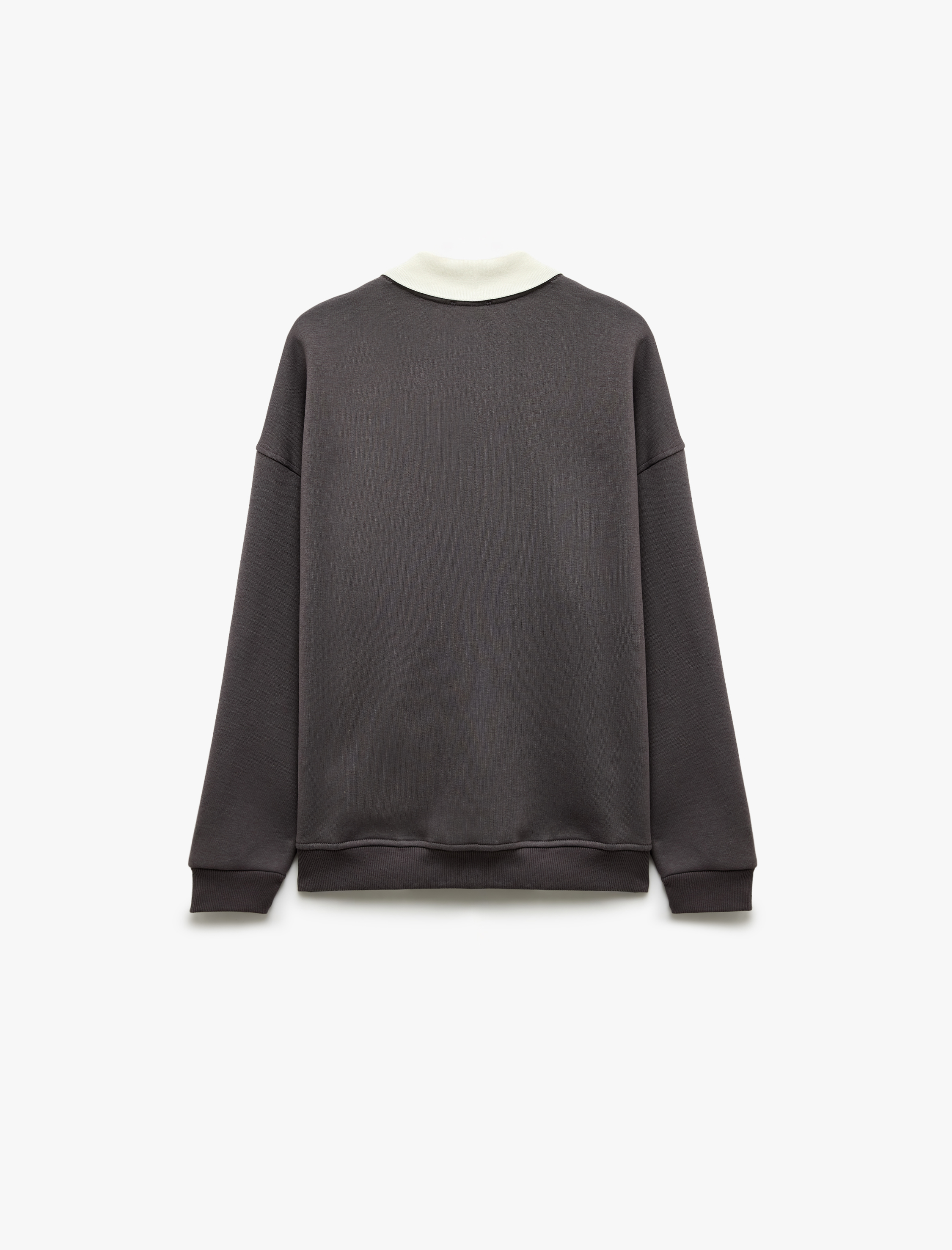   Şardonlu Rahat Kalıp Uzun Kollu Baskılı Polo Yaka Sweatshirt