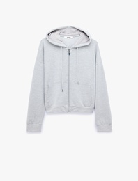 Kapüşonlu Fermuarlı Kanguru Cepli Boxy Modal Sweatshirt