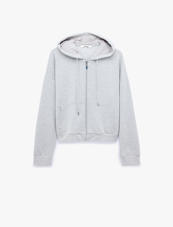  Kapüşonlu Fermuarlı Kanguru Cepli Boxy Modal Sweatshirt